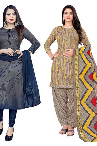 Rajnandini multicolor cotton blend printed unstitched salwar suit material (combo of 2)