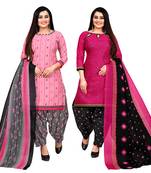 baby pink and magenta cotton printed unstitched salwar suit material (combo of 2)