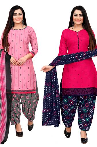 women multicolor cotton printed ready to wear patiala salwar suit combo pack of 2