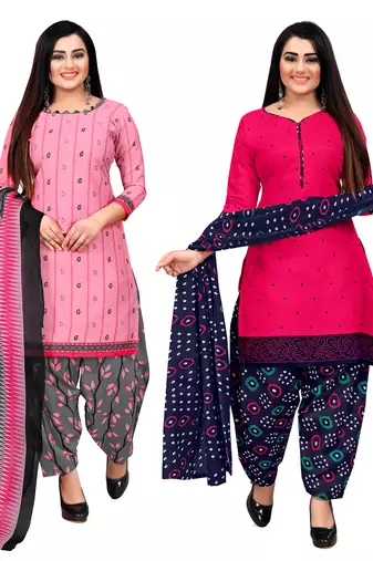 women multicolor cotton printed ready to wear patiala salwar suit combo pack of 2