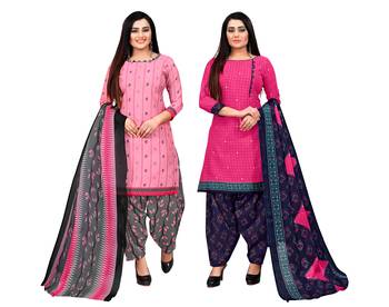 multicolor cotton blend printed unstitched salwar suit material (combo of 2) 1