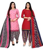 baby pink and red cotton printed unstitched salwar suit material (combo of 2)