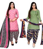 baby pink and green cotton printed unstitched salwar suit material (combo of 2)