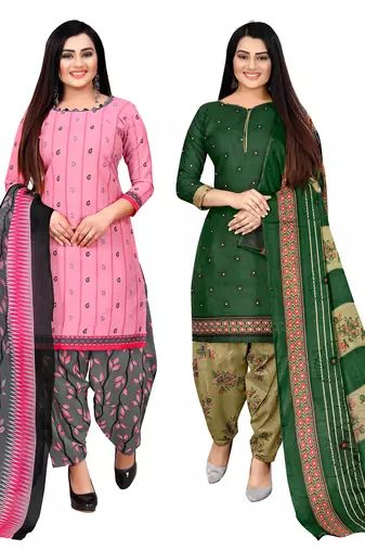 multicolor cotton blend printed unstitched salwar suit material (combo of 2)