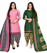 multicolor cotton blend printed unstitched salwar suit material (combo of 2)
