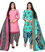 baby pink and turquoise blue cotton printed unstitched salwar suit material (combo of 2)