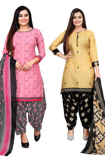 multicolor cotton printed unstitched salwar suit material (combo of 2)