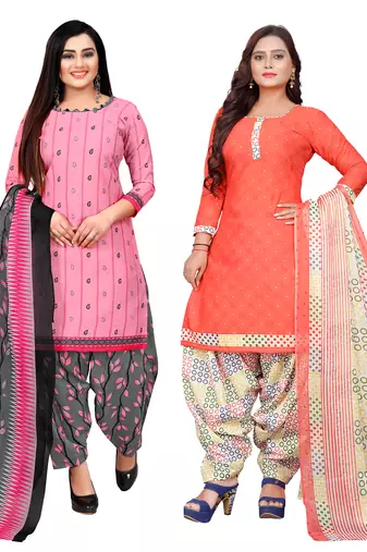 multicolor cotton blend printed unstitched salwar suit material (combo of 2)