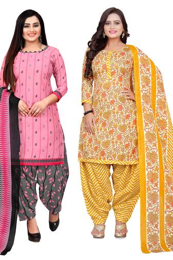 multicolor cotton blend printed unstitched salwar suit material (combo of 2)