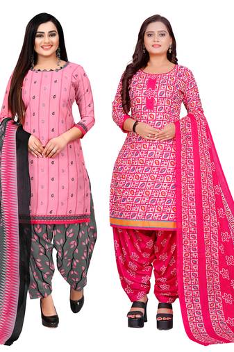 multicolor cotton blend printed unstitched salwar suit material (combo of 2)