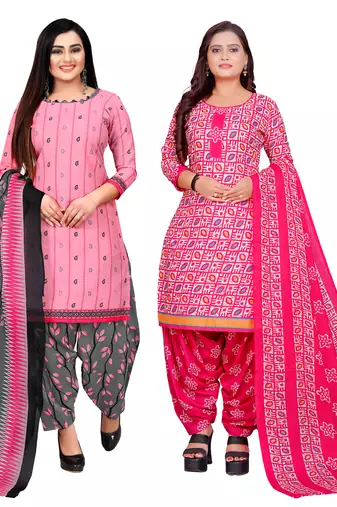 multicolor cotton blend printed unstitched salwar suit material (combo of 2)