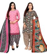 multicolor cotton blend printed unstitched salwar suit material (combo of 2)