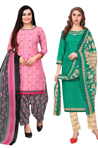 multicolor cotton blend printed unstitched salwar suit material (combo of 2)