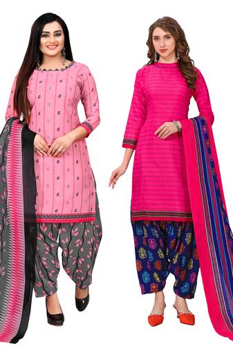 multicolor cotton blend printed unstitched salwar suit material (combo of 2)