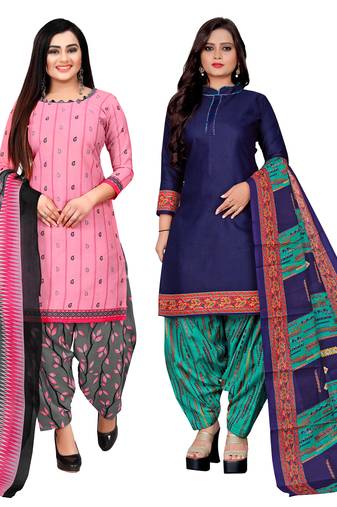 multicolor cotton blend printed unstitched salwar suit material (combo of 2)