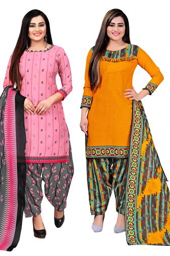 multicolor cotton blend printed unstitched salwar suit material (combo of 2)