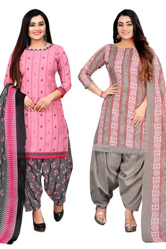 multicolor cotton blend printed unstitched salwar suit material (combo of 2)