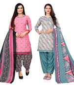 multicolor cotton blend printed unstitched salwar suit material (combo of 2)