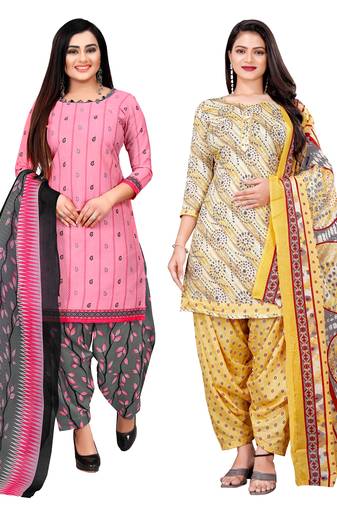 multicolor cotton blend printed unstitched salwar suit material (combo of 2)
