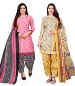 multicolor cotton blend printed unstitched salwar suit material (combo of 2)