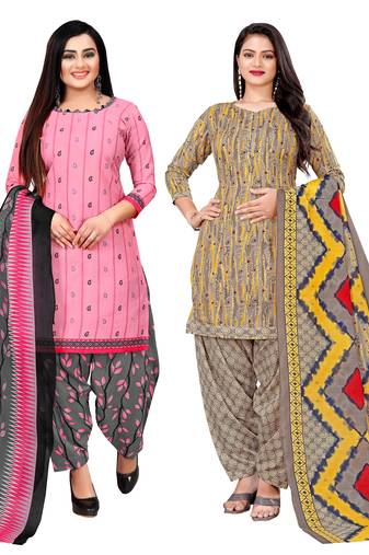 Rajnandini multicolor cotton blend printed unstitched salwar suit material (combo of 2)