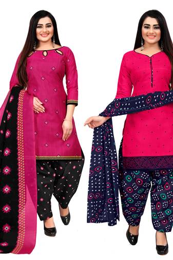women multicolor cotton printed ready to wear patiala salwar suit combo pack of 2