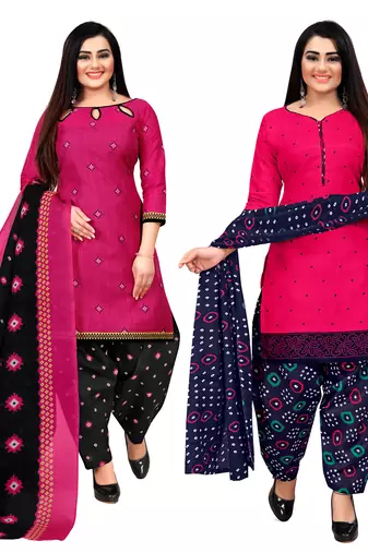 women multicolor cotton printed ready to wear patiala salwar suit combo pack of 2