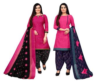 women multicolor cotton printed ready to wear patiala salwar suit combo pack of 2 1