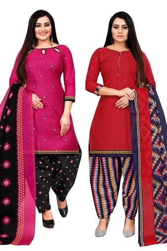 multicolor cotton printed unstitched salwar suit material (combo of 2)