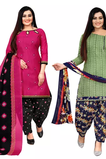 multicolor cotton printed unstitched salwar suit material (combo of 2)