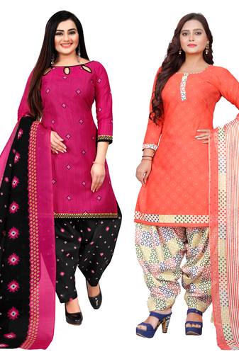 multicolor cotton blend printed unstitched salwar suit material (combo of 2)