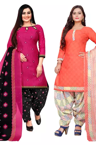 multicolor cotton blend printed unstitched salwar suit material (combo of 2)