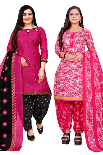 multicolor cotton blend printed unstitched salwar suit material (combo of 2)