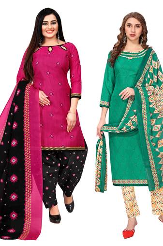 multicolor cotton blend printed unstitched salwar suit material (combo of 2)