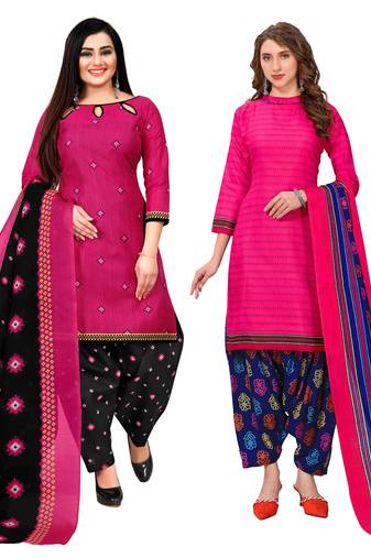 multicolor cotton blend printed unstitched salwar suit material (combo of 2)
