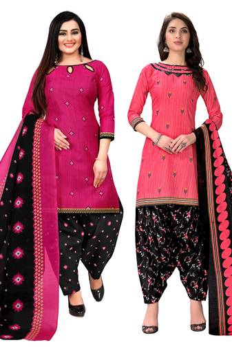 multicolor cotton blend printed unstitched salwar suit material (combo of 2)