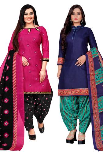 multicolor cotton blend printed unstitched salwar suit material (combo of 2)
