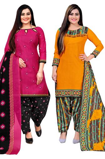 multicolor cotton blend printed unstitched salwar suit material (combo of 2)