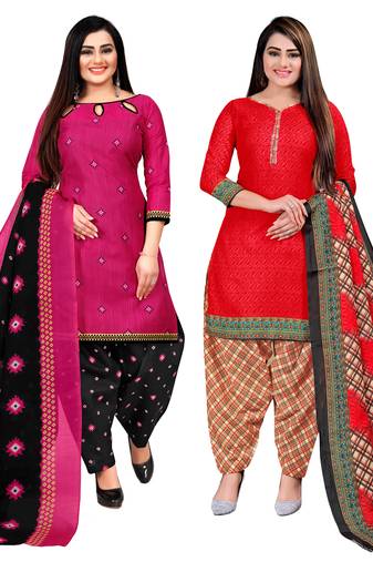 multicolor cotton blend printed unstitched salwar suit material (combo of 2)