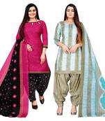 multicolor cotton blend printed unstitched salwar suit material (combo of 2)