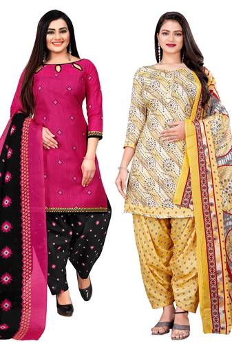multicolor cotton blend printed unstitched salwar suit material (combo of 2)