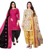 multicolor cotton blend printed unstitched salwar suit material (combo of 2)