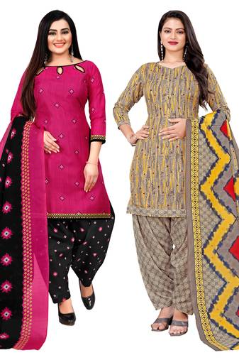 Rajnandini multicolor cotton blend printed unstitched salwar suit material (combo of 2)