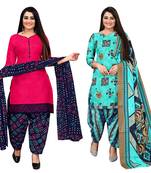 multicolor cotton blend printed unstitched salwar suit material (combo of 2)