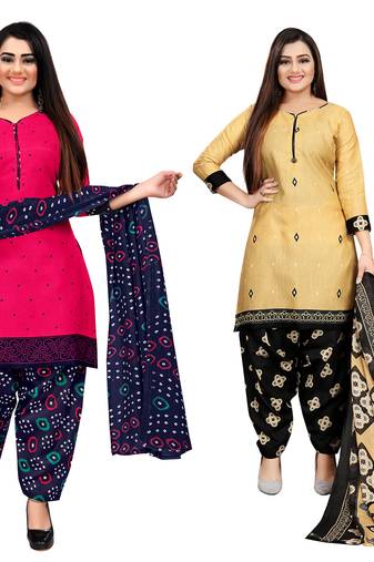 multicolor cotton printed unstitched salwar suit material (combo of 2)