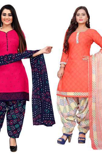 multicolor cotton blend printed unstitched salwar suit material (combo of 2)