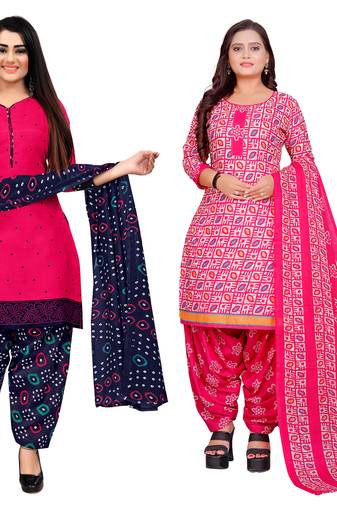multicolor cotton blend printed unstitched salwar suit material (combo of 2)