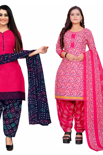 multicolor cotton blend printed unstitched salwar suit material (combo of 2)