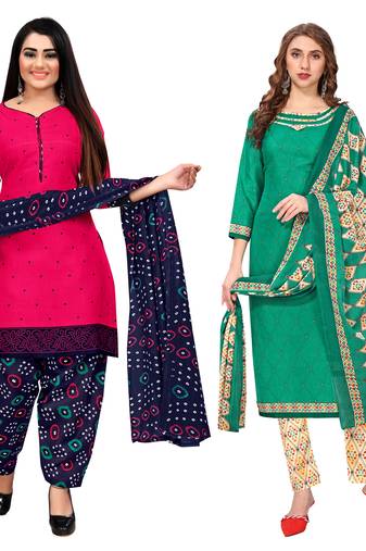 multicolor cotton blend printed unstitched salwar suit material (combo of 2)