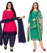 multicolor cotton blend printed unstitched salwar suit material (combo of 2)
